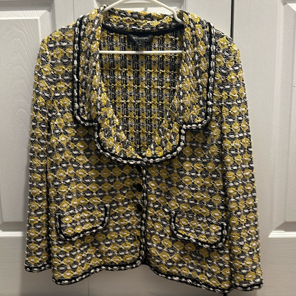 St John tweed black yellow white jacket Sz 16